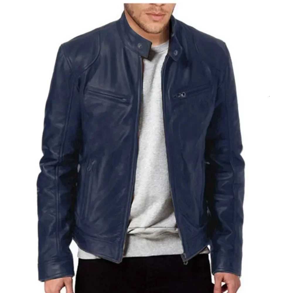 2025 Leather Motorcycle Jacket Men Stand Collar Casual Slim ShortCoat PU Jacket Autumn Winter Windproof Leather Coat Blazer MenT251029