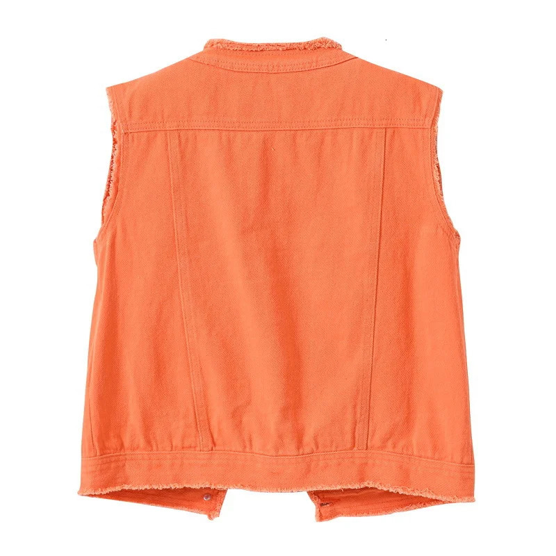 Autumn Women Denim Vests Sleeveless Waistcoat Students Casual Sleeveless Tops Jeans Jackets Pink Yellow White Orange Green 5XL 251029