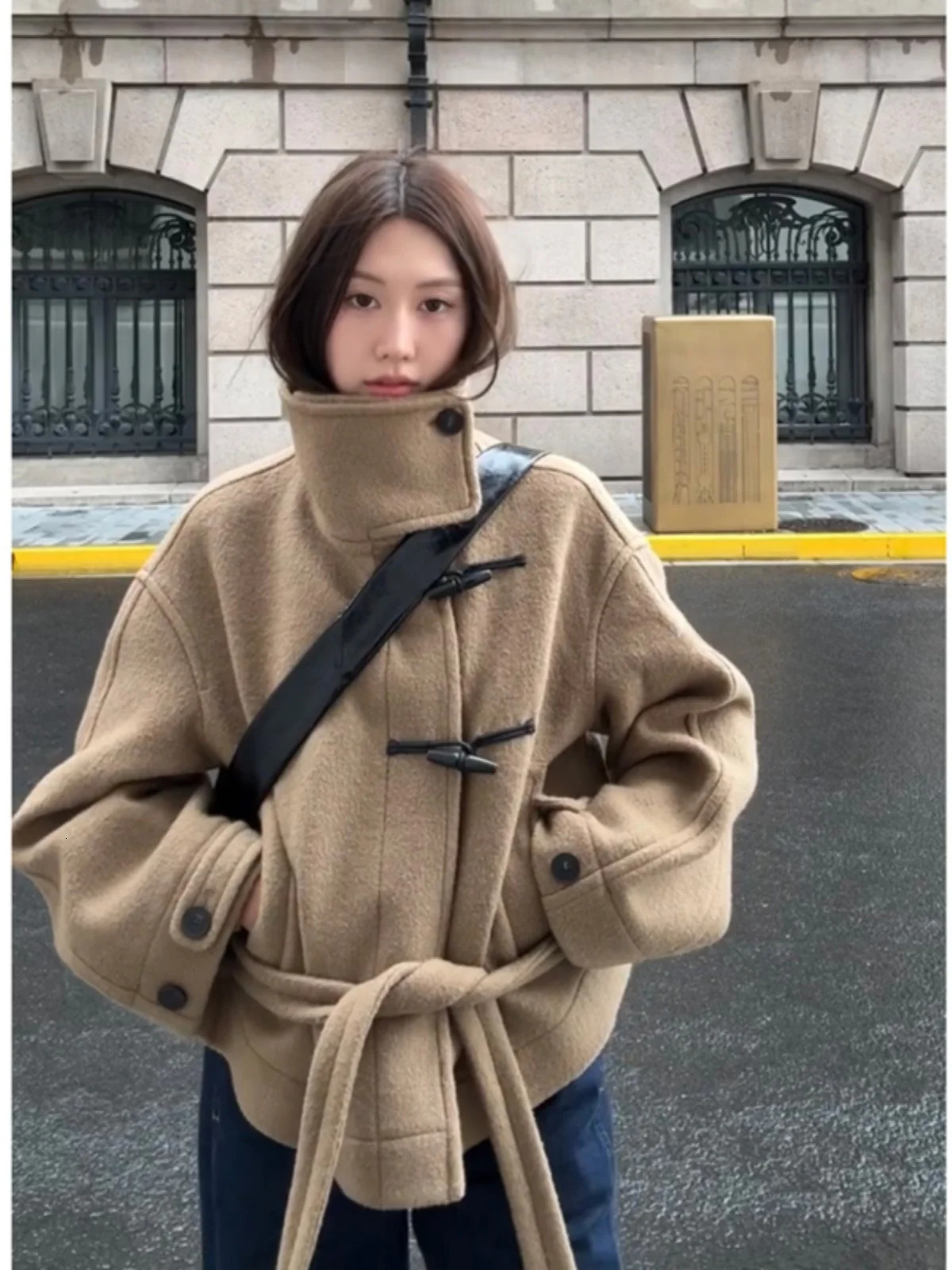 ort Woolen Coat Womens 2025 Autumn Winter HighEnd Feeling Buttoned Outerwear Korean Sle Small Size Thiened Long S 251029