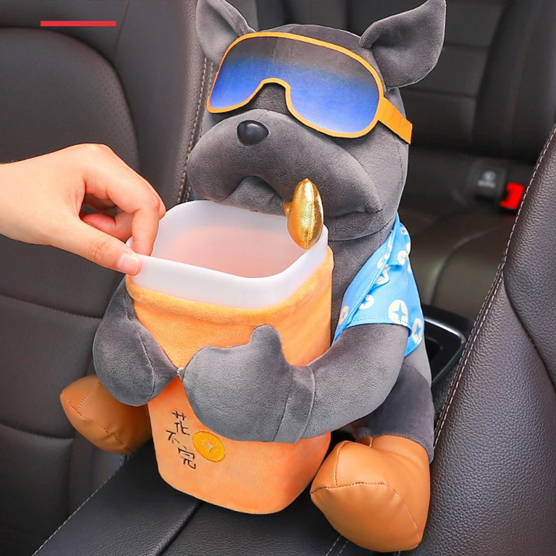 2 In 1 Car Tissue Box Doll Cartoon Garbage Can Dog Monkey Rabbit Short Plush Car Tissue Holder Car Tissue Box Car Accessories 251029