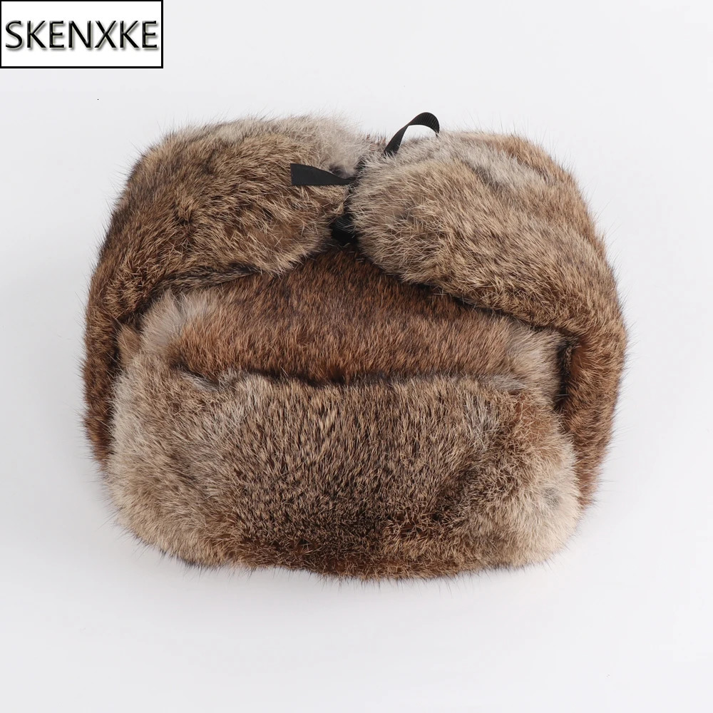 Arrival Russian Rabbit Fur Trapper Hats For Men Thick Male Winter Real Rabbit Fur Hat Full Pelt Outdoor Bomber Real Fur Cap 251029