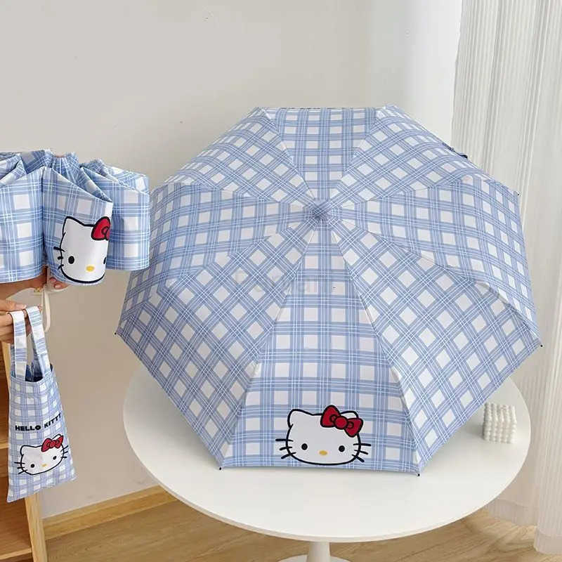 Sanrio Sanrio HelloKitty Cute Creative Plaid Sun Protection Umbrella Personalized Anime Peripheral Cartoon Automatic Folding Umbrella L251029
