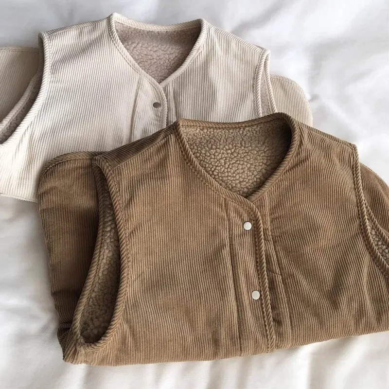 Reversible Corduroy Lamb Wool Vintage Thickened Vest Womens AutumnWinter Outerwear Sleeveless Shoulder Vest Jacket 251029