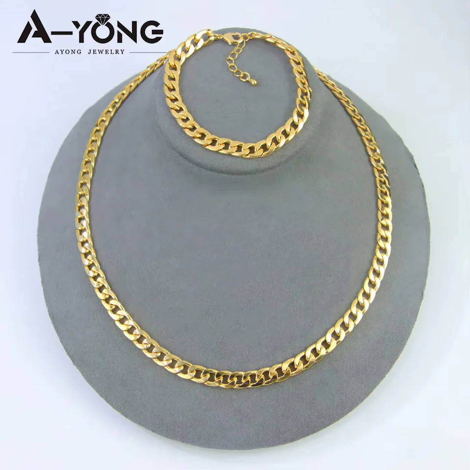 Saudi Gold Plated Necklace Bracelet 21k Italian Simple Cuban Chunky Chains Middle Eastern Dubai Women Event Party Jewelry 251028