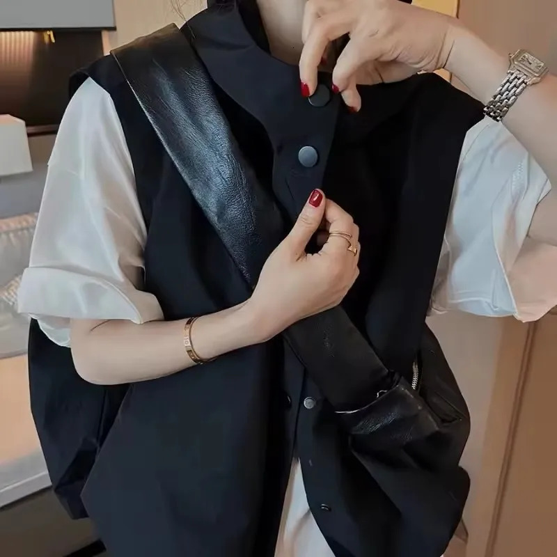 Women Hooded Vests Coats Single Breasted Loose Casual Tops Spring Autumn Korean Simple Allmatch Breathable Waistcoat 251029