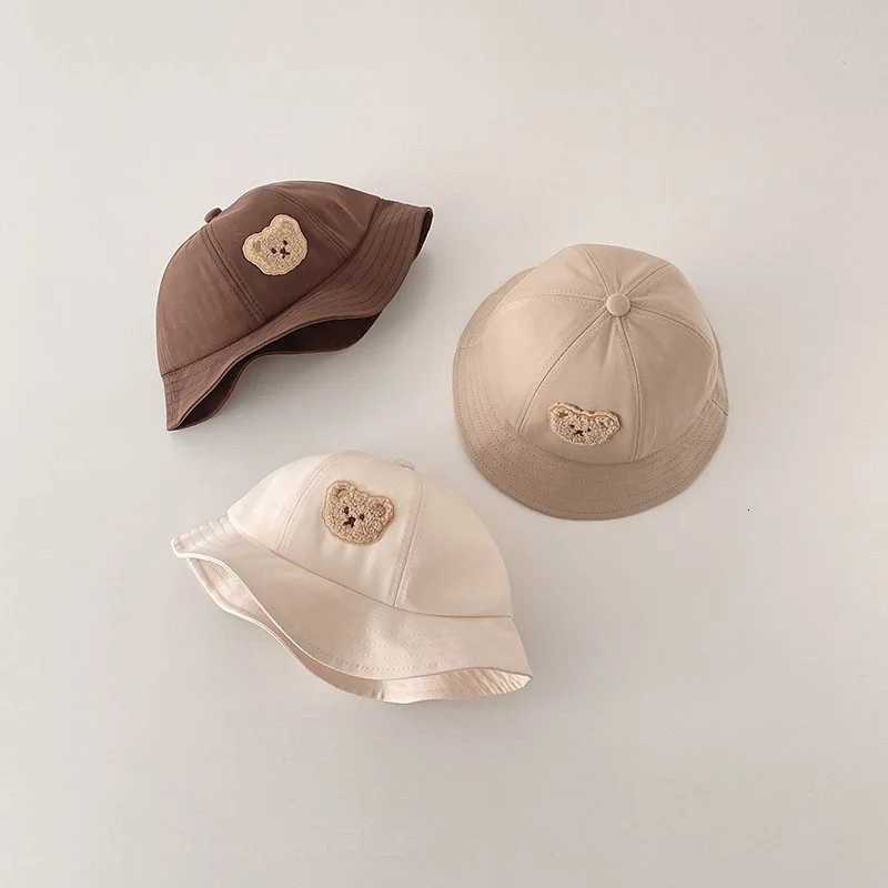 Cartoon Bear Baby Fisherman Cap Cute Kids Outdoor Sunshade Basin Caps Solid Color Children Bucket Hat Cotton Boys Girls Visors251028