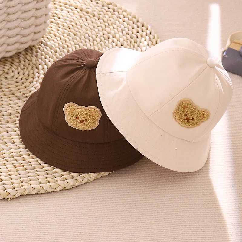 Cartoon Bear Baby Fisherman Cap Cute Kids Outdoor Sunshade Basin Caps Solid Color Children Bucket Hat Cotton Boys Girls Visors251028