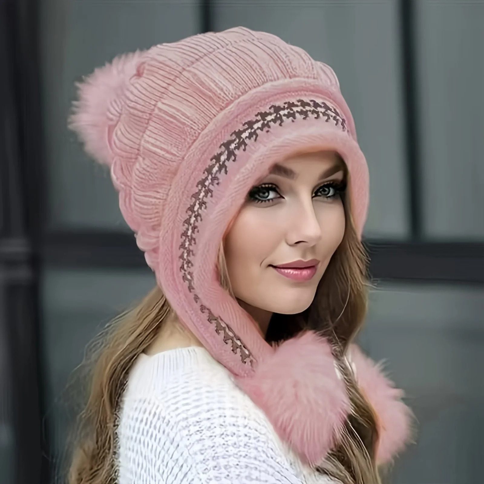 Soft Winter Warm Fur Hat Fleece Lined Earflap Hat For Women Knitted Beanie Casual Slouchy Thick Thermal Cap For Cold Weather 251029