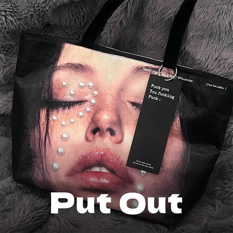 PVC Kraft Paper Shoulder BagPortrait Print Women Tote BagLarge TopHandle HandbagWaterproof Shopping PouchStudent Schoolbag 251029