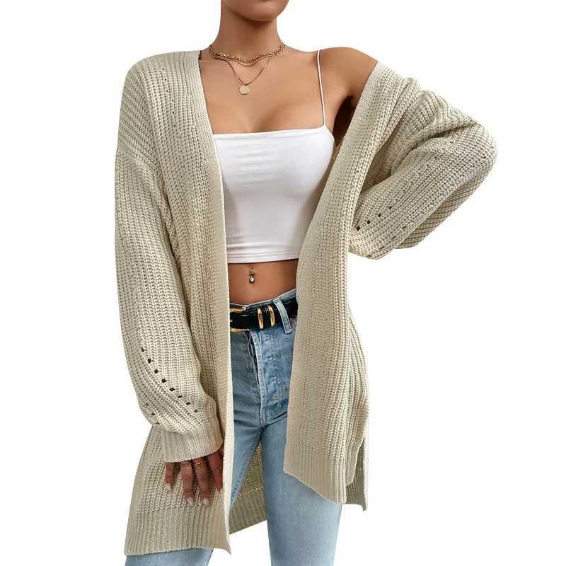 New Autumn And Winter Fashion Womens Long Sleeved Mid Length Sweater Jacket Knitted Cardigan Vneck Gray Knitted Cozy SweaterT251028