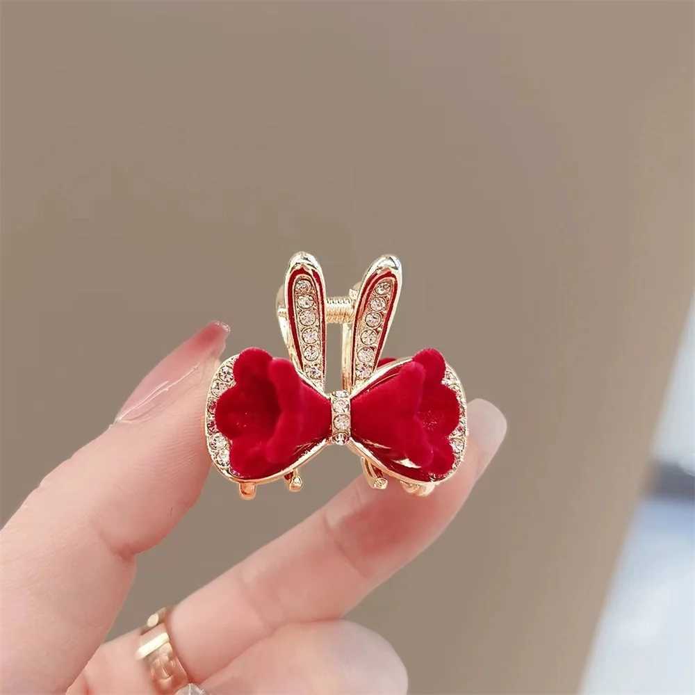 Alloy Rhinestone Bowknot Mini Hair Claw Small Hair Clip Bunny Ears Hair Accessories For WomenW251028