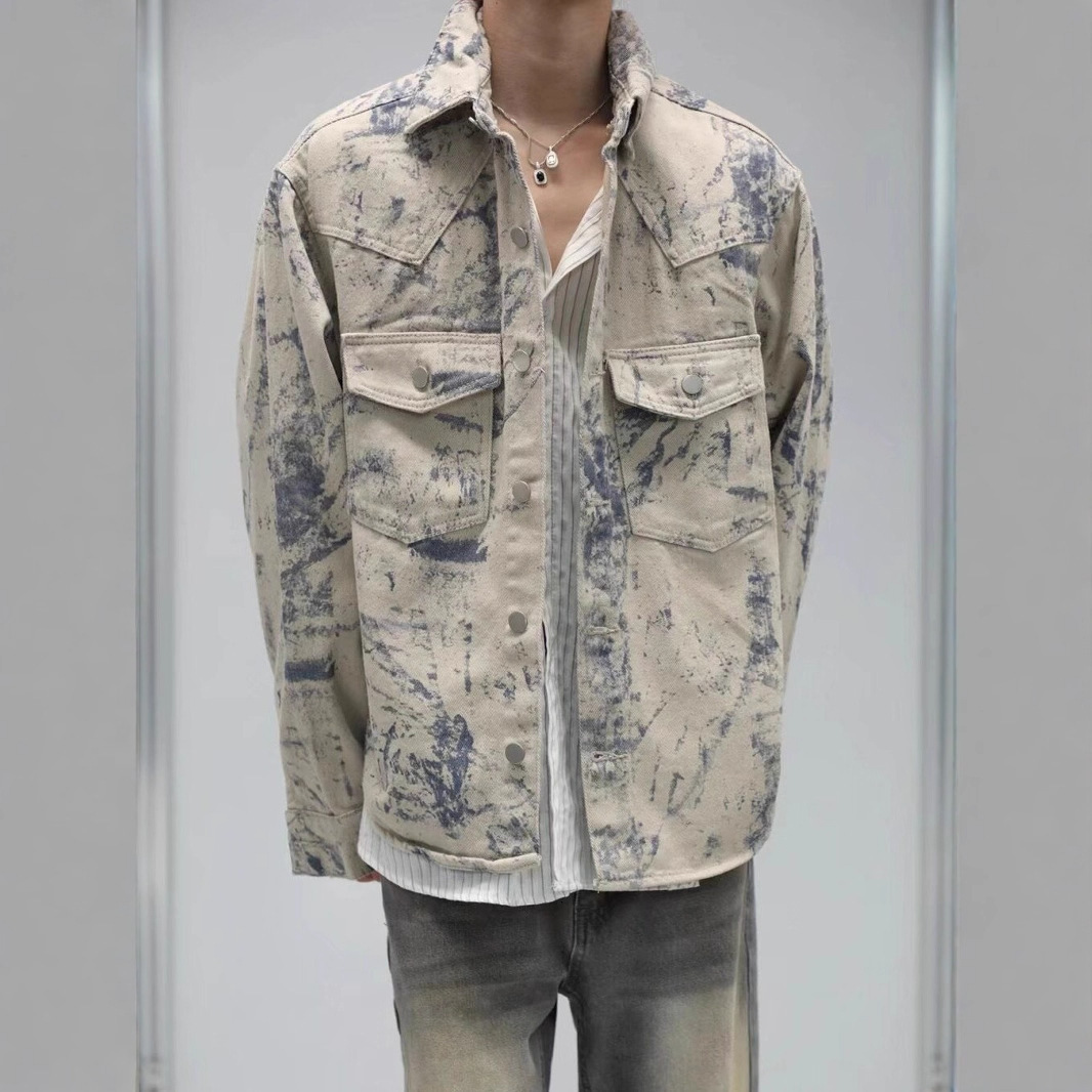 American Tie-dye Denim Jacket For Designer Jacket Men Spring And Autumn New Trendy Brand High-end Feel Stylish And Versatile Workwear Jacket