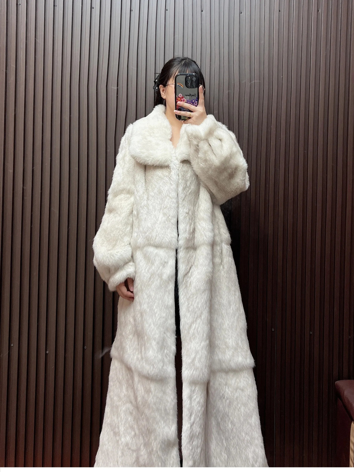 Furyoume 100 Rabbit Fur Coat 120cm Length Thick Warm Winter Real Fur Overcoats Fashion Streetwear Korean Casaco Feminino 251029