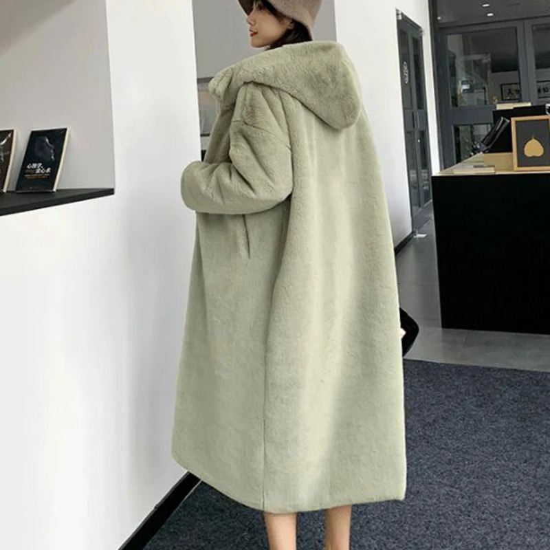 Winter Women High Quality Faux Rabbit Fur Coat Long Fur Coat Loose Lapel OverCoat Thick Warm Plus Size Female Plush Coats 251029
