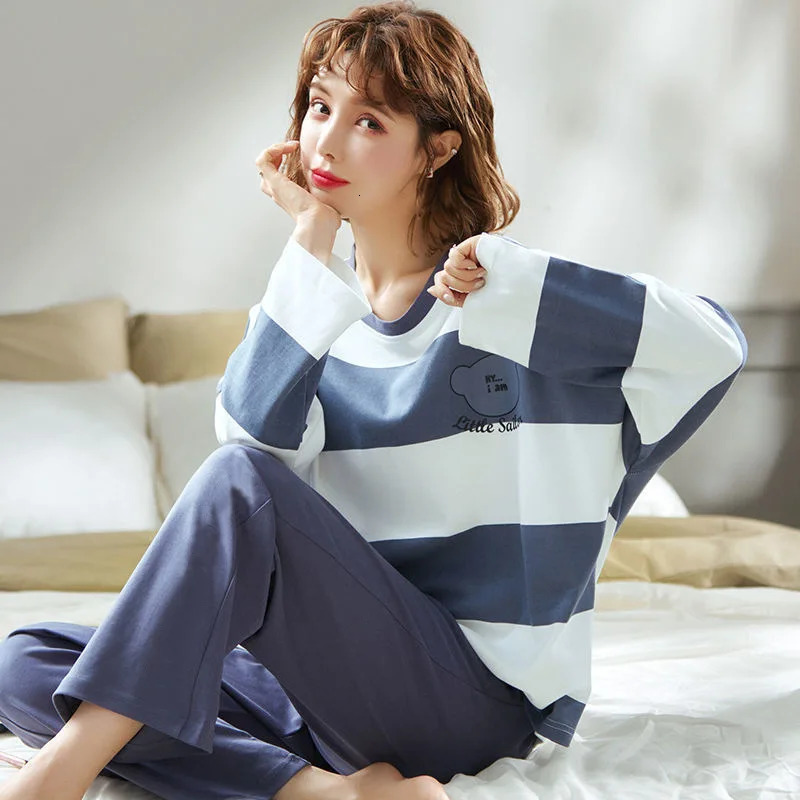 Womens 2Piece Spring Autumn And Summer Pajamas Long Sleeve Korean Version Fashion Casual Ladies Loungewear Set 251029