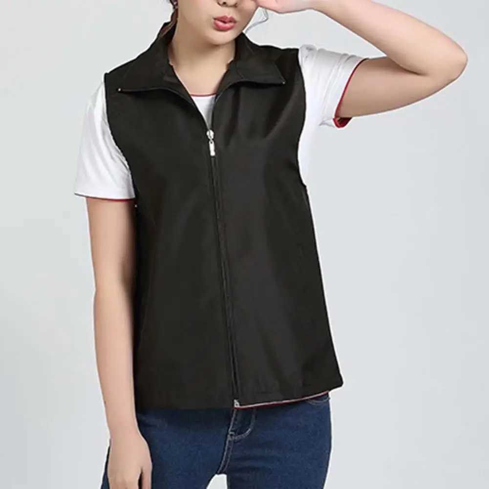 Lapel Sleeveless Pockets Zipper Placket Mesh Lining Outdoor Vest Volunteer Bright Color Slim Fit Work Waistcoat Colete W251029