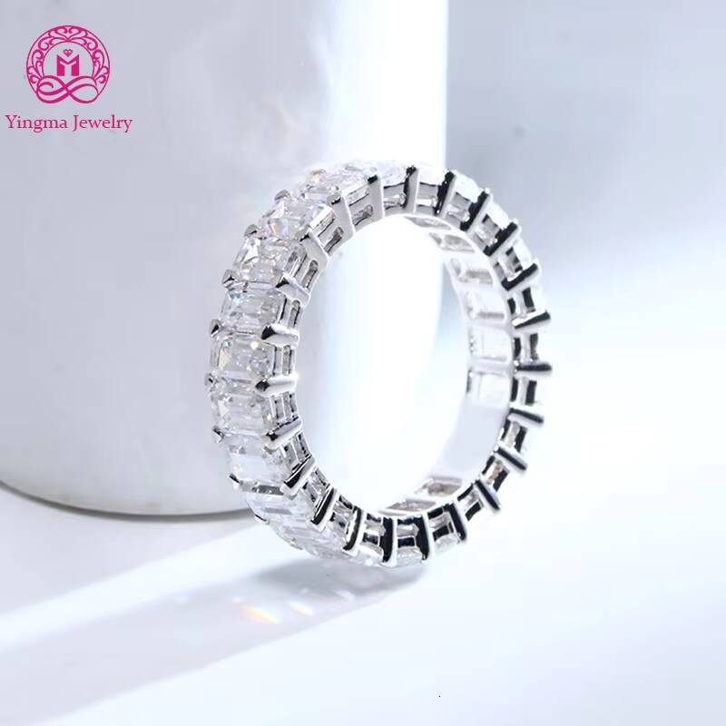 Fine Jewelry Men Women Ring 9K 14K 18K Solid White Gold 3x5mm Emerald Cut Moissanite Eternity Band Ring for Wedding Engagement