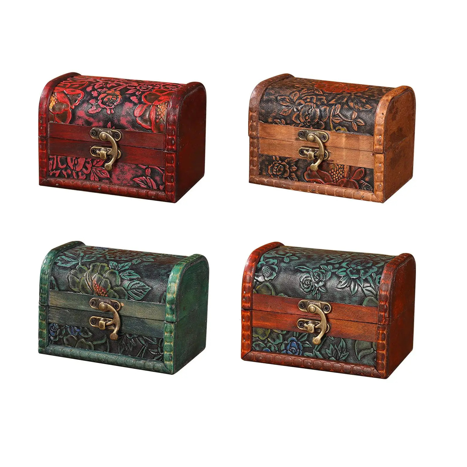 Treasure Chest Trinket Box Case Decorative Storage Wooden Jewelry Organizer for Birthday Charms Rings Girl Girlfriend 251013