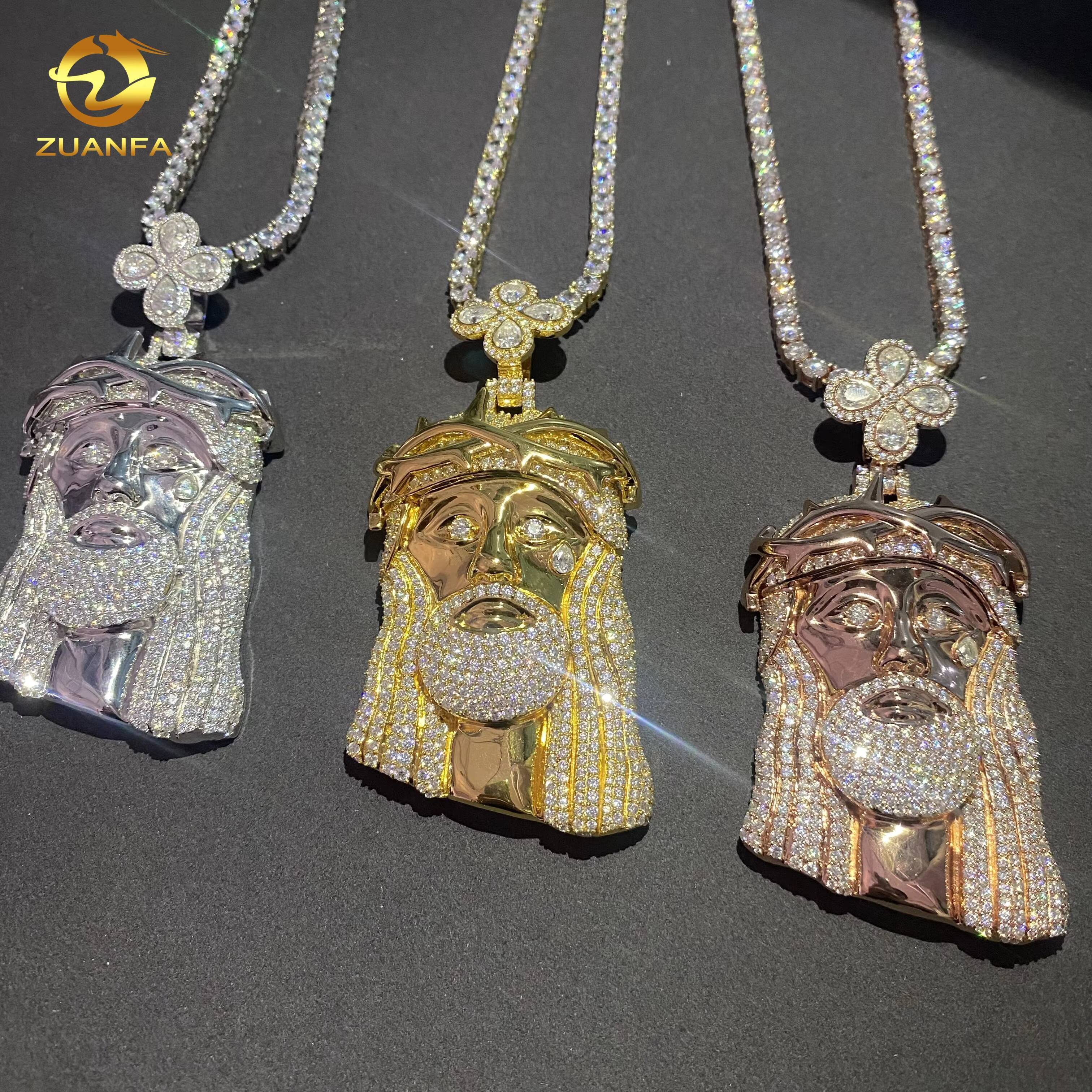 GRA Certificate Fine Hip Hop Jewelry Iced Out VVS Moissanite Pear Cut Diamond Pendant 925 Silver Jewelry Jesus Pendant