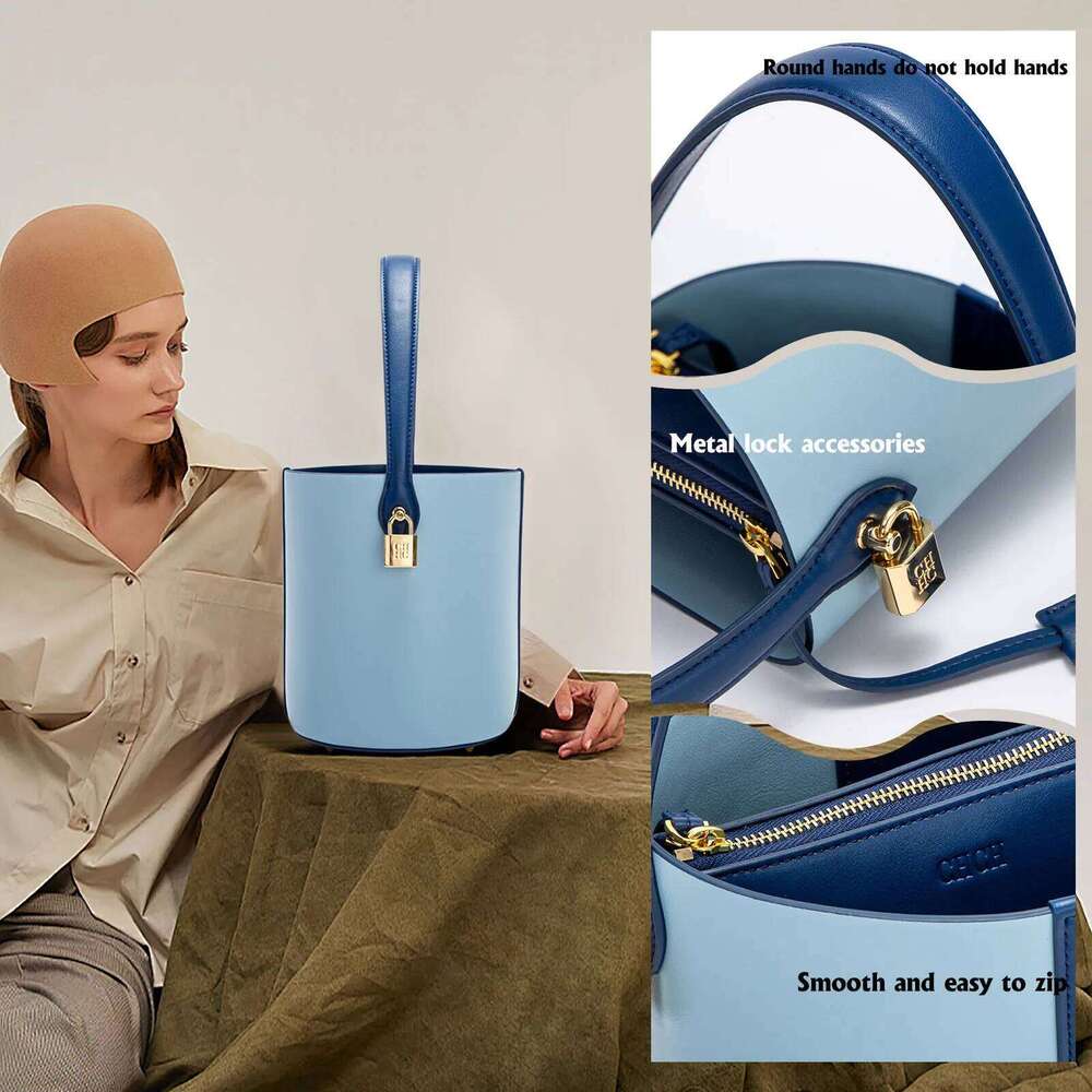 Fashionable Pu Material Banquet Business Office Women's Large Capacity Bucket Bag New 2024 Color Block Handbag