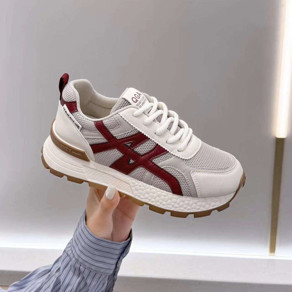 Genuine Leather Dad Shoes for Women 2025 Autumn New Breathable Mesh Versatile Lightweight Sports Casual Height-Increasing Sneakers