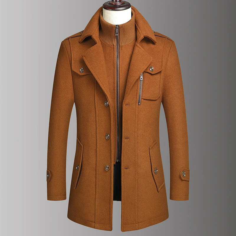 Mens Double Collar Wool Coat Fashion Handsome Autumn Winter Business Style High Quality Middleaged Mens Fashion Woolen Coat 251028