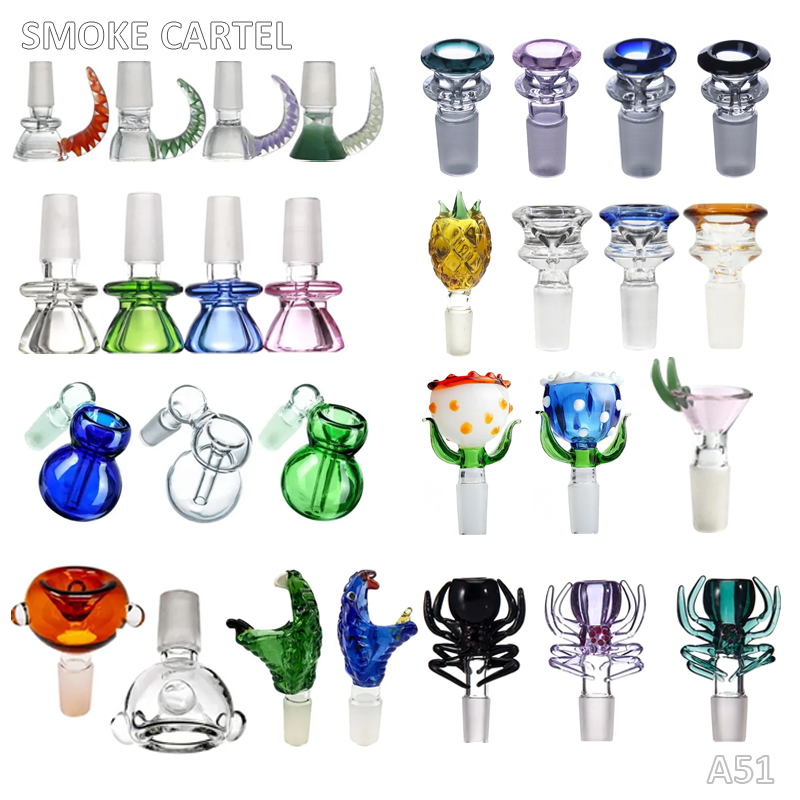 Versatile Styles Glass Bong Bowl - 20 Style Mix Color Thick Oil Burner Slide for Bongs, Hookahs, Water Pipes Smoking Accessories