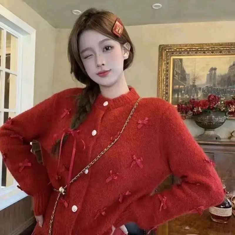 Womens Bow Knit Cardigan Sweater Spring AutumnT251028