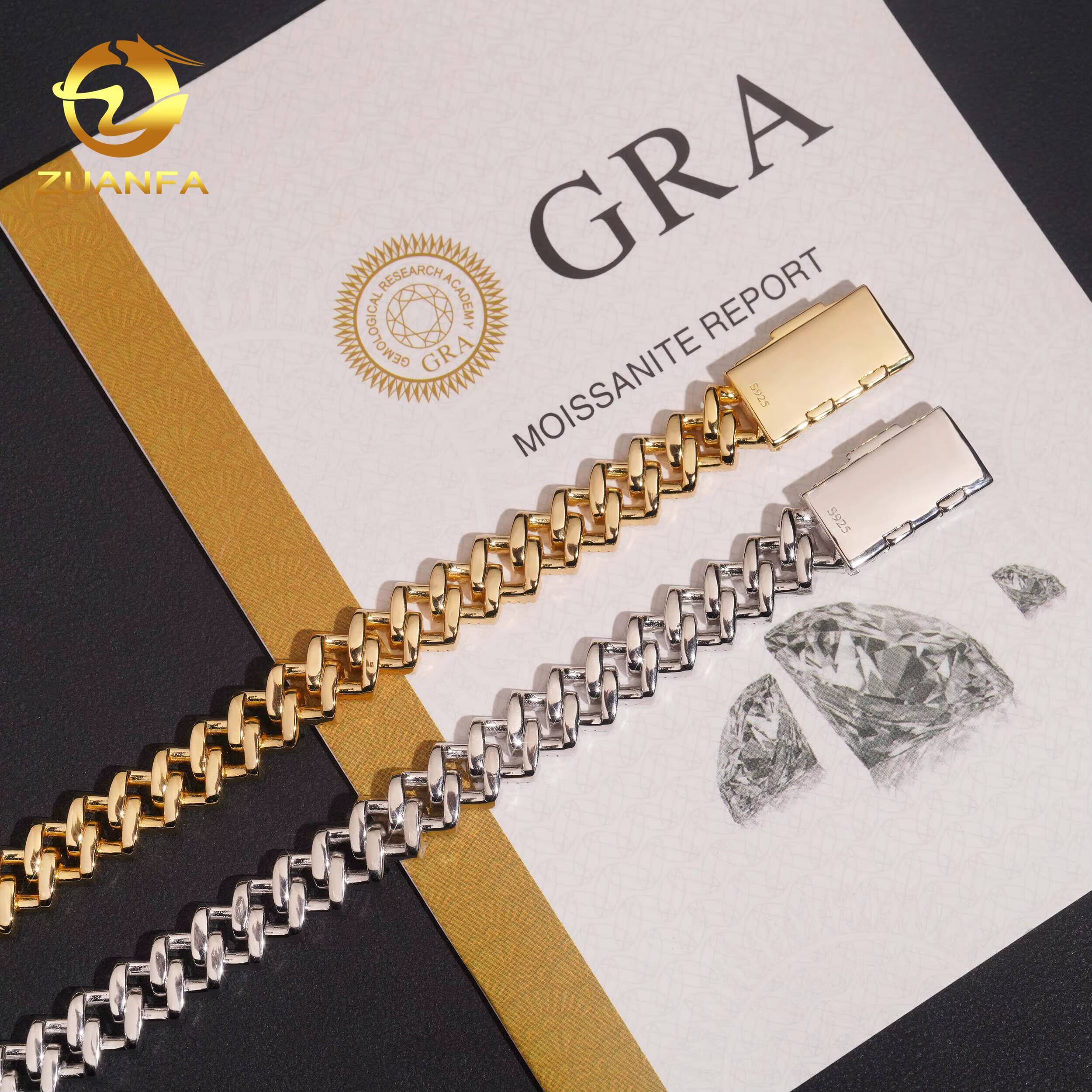 Ready to Ship 10mm Link Chain S925 Silver VVS Moissanite Pass Diamond Test Hip Hop Fine Jewelry Iced Out Cuban Chain Necklace