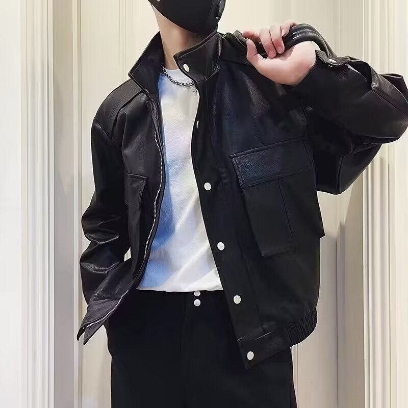 Men's Leather Jacket Spring Autumn 2025 New Slim Fit Versatile Designer Jacket Trendy Cool Motorcycle Short Workwear Casual Leather Jacket