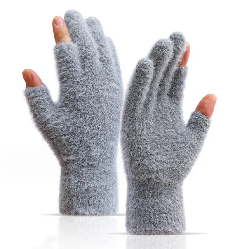 Winter Warmth Fingerless Gloves Mink Fur Knitted Gloves Sliding Screen Outdoors Warmth Coldproof Mittens for Men and Women 251029