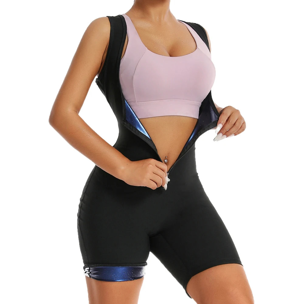 Women Thermo Sauna Bodysuit One Piece Jumpsuit Shapewear Fitness Workout Sweating Bodysuit Body Shaper Thigh Trimmer Shorts 251029