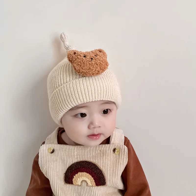 Cartoon Bear Baby Beanie Soft Woolen Toddler Knitted Hat Autumn Winter Warm Newborn Skullies Cap Solid Color Kids Crochet Bonnet251028