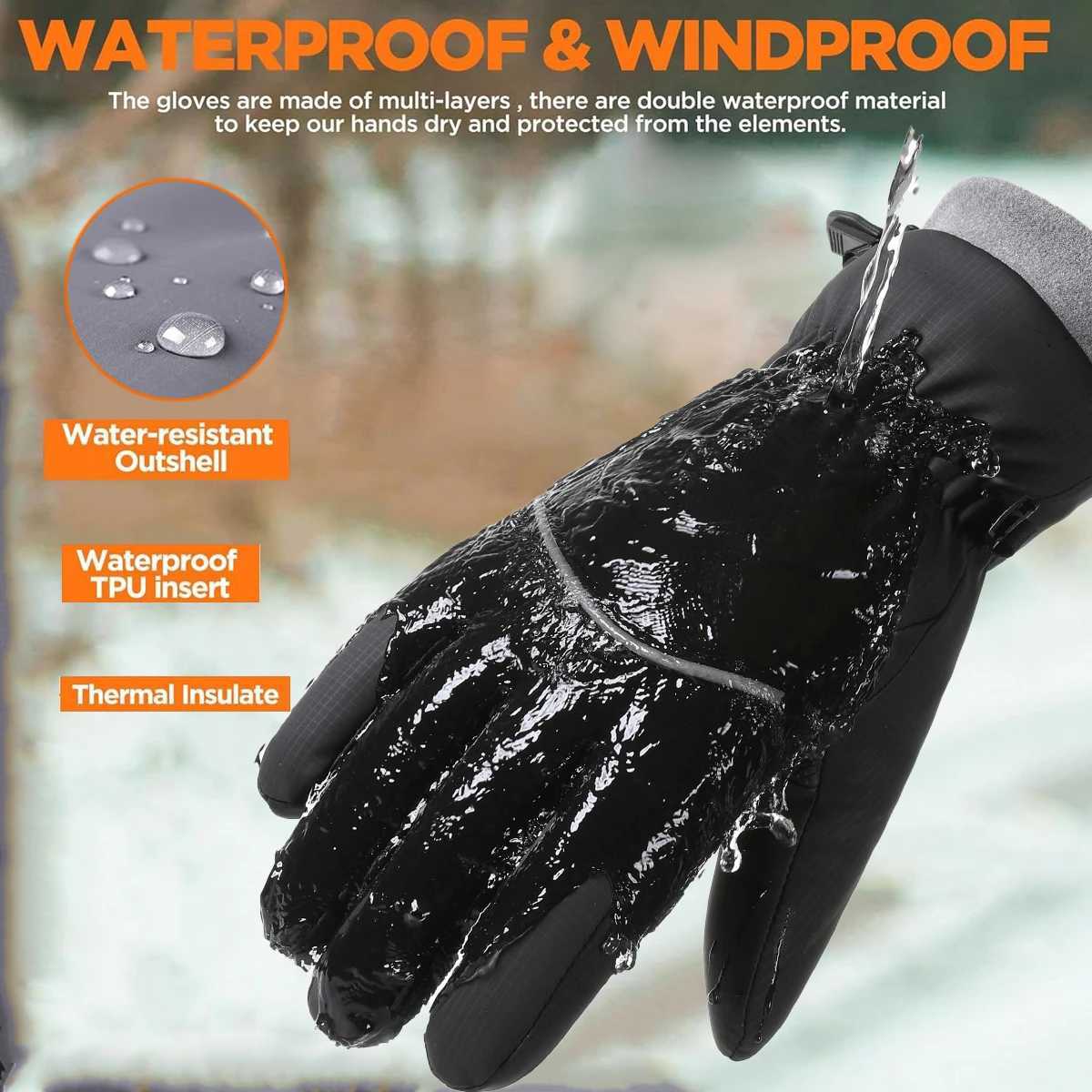 ZHUOHUA Winter Waterproof Ski Snow Warm Gloves for Women Men Windproof Cold Weather Thermal with Touchscreen All Fingers J251029