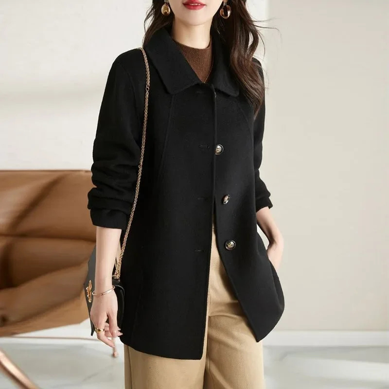 Korean Style Elegant High End Autumn Winter Coat Medium Length Slimming Doll Collar Small Size Woolen Jacket for Women 251029