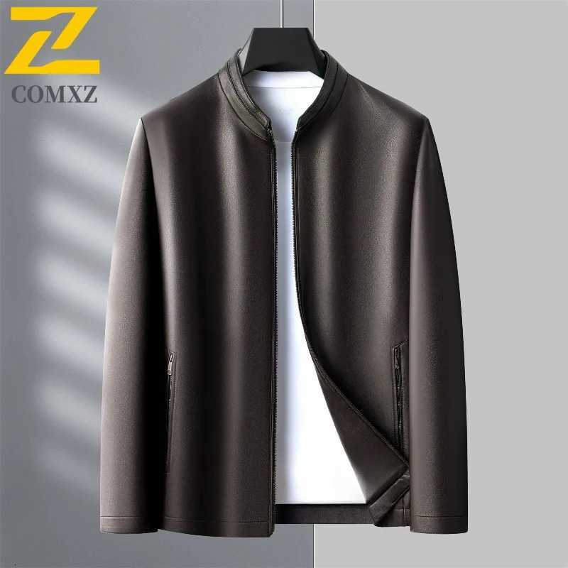 Light Luxury Leather Jacket 2025 Autumn New Classic Stand Collar Leather Coat Male Fashion Zipper Design Leather OuterwearT251029