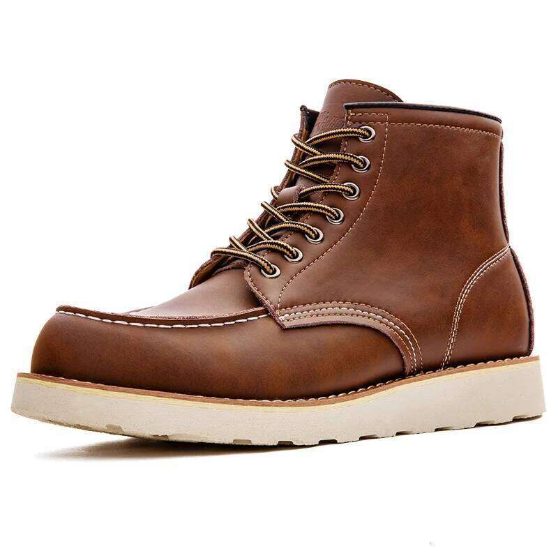 Maden Vintage Brown High Top Split Leather Motorcycle Men Work Fall and Winter Lace-Up Round Toe Boots Outdoor Ankle Shoes