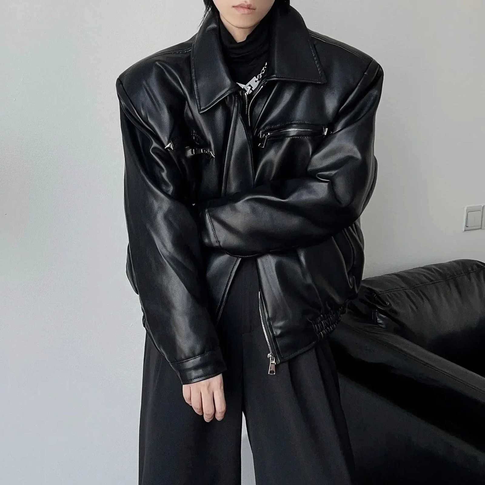 American PU Leather Coat Bomber Jacket Men Autumn Leather Jacket Mens Lapel Zipper Biker Jacket Men Clothing Coat StreetwearT251029
