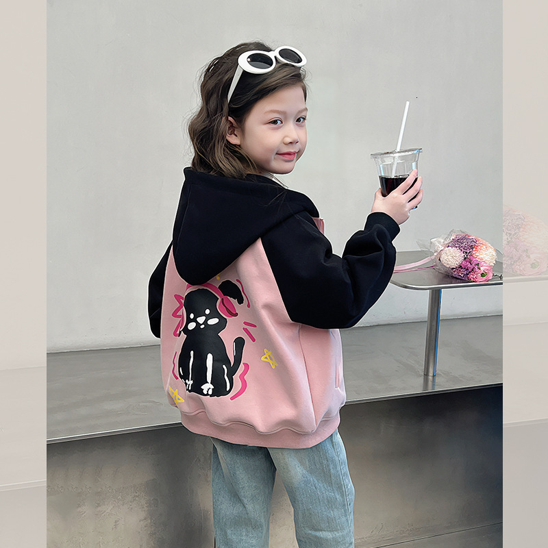 Girls' fashion sports jacket, children's color blocked cardigan, plus size children's hooded jacket, designer new style