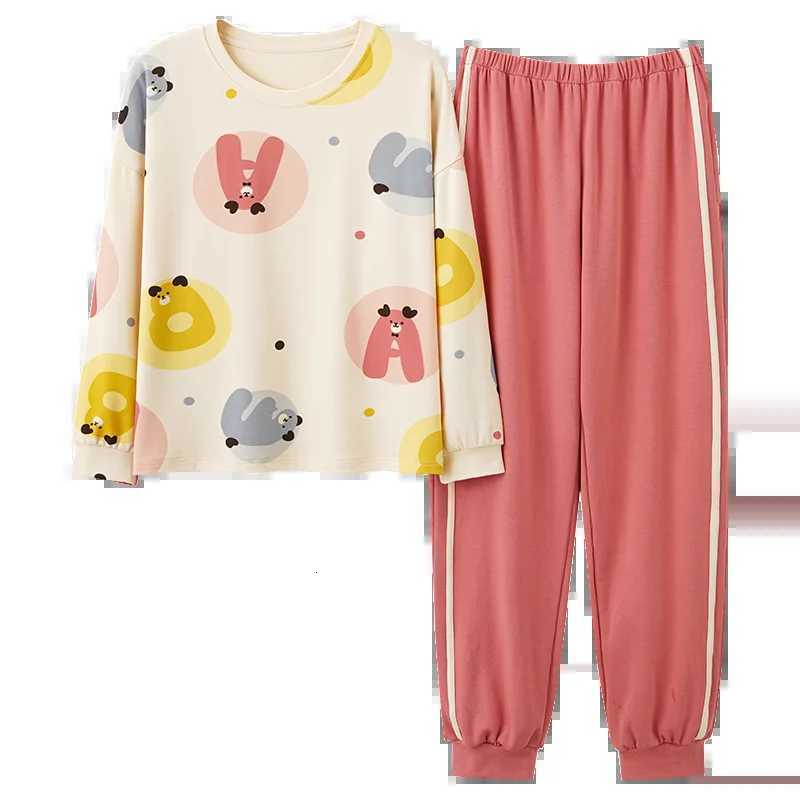 MIIOW Cute Lazy Style Pajamas Set Cotton Womens Homewear Long Sleeves Pants Sleepwear Sets Comfortable Loose Soft NightwearsT251029