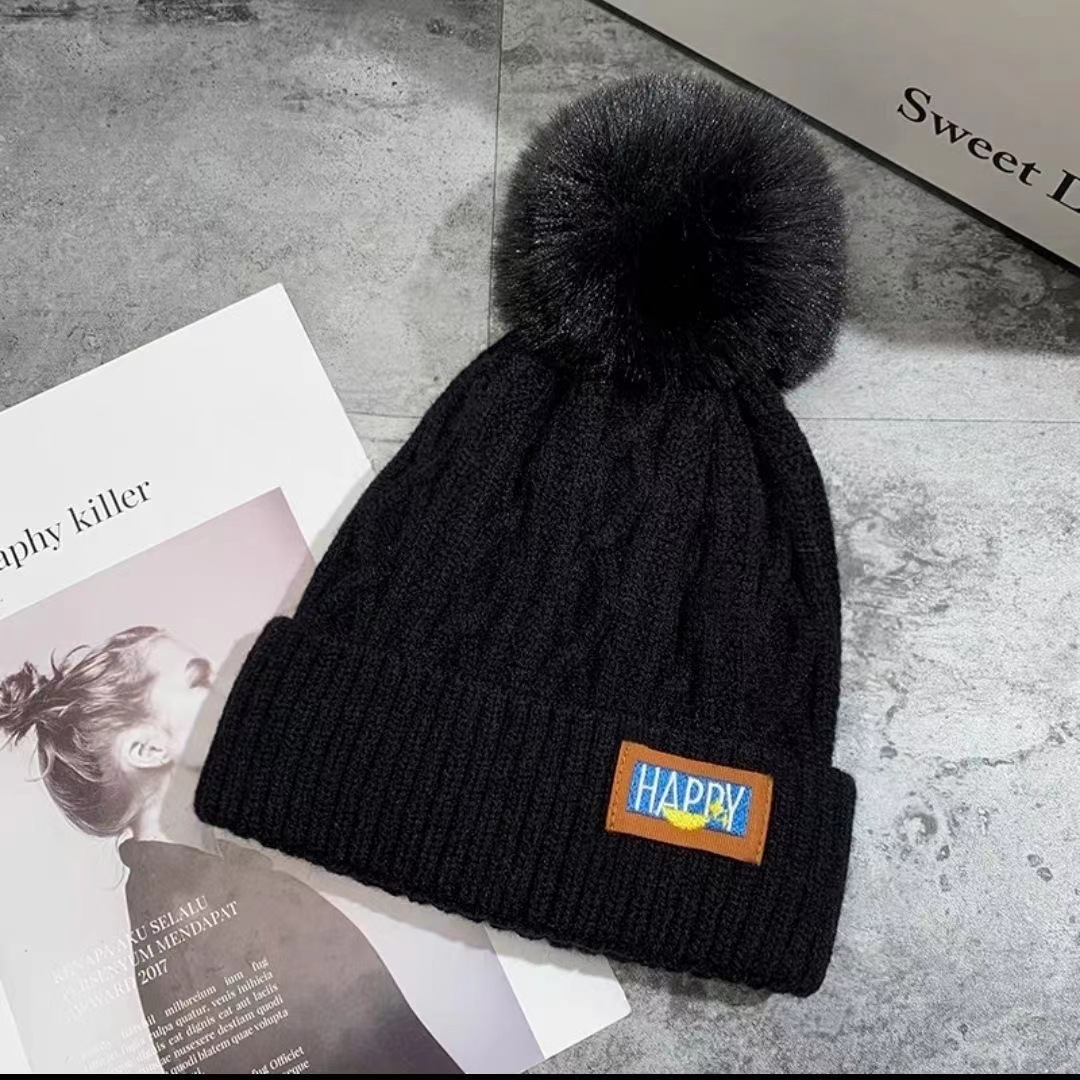 Women's Winter Fleece Lining, Warm Knitted with Pom-Pom, Korean Style Trendy Versatile Thickened Cold-Proof Hat