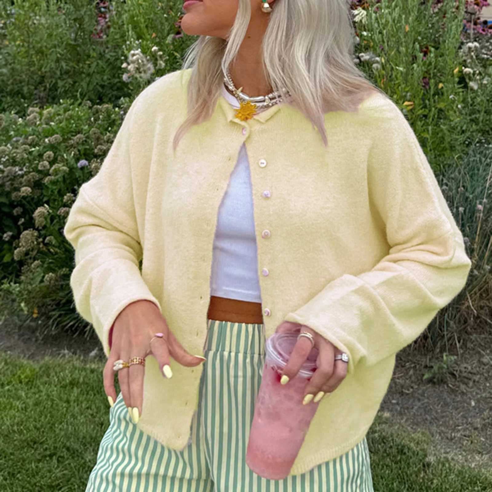 Combhasaki Womens Y2K Chic Solid Color Knitwear Cardigan Fuzzy Long Sleeve Buttondown Front Closure Loose Fit Basic SweatersT251028