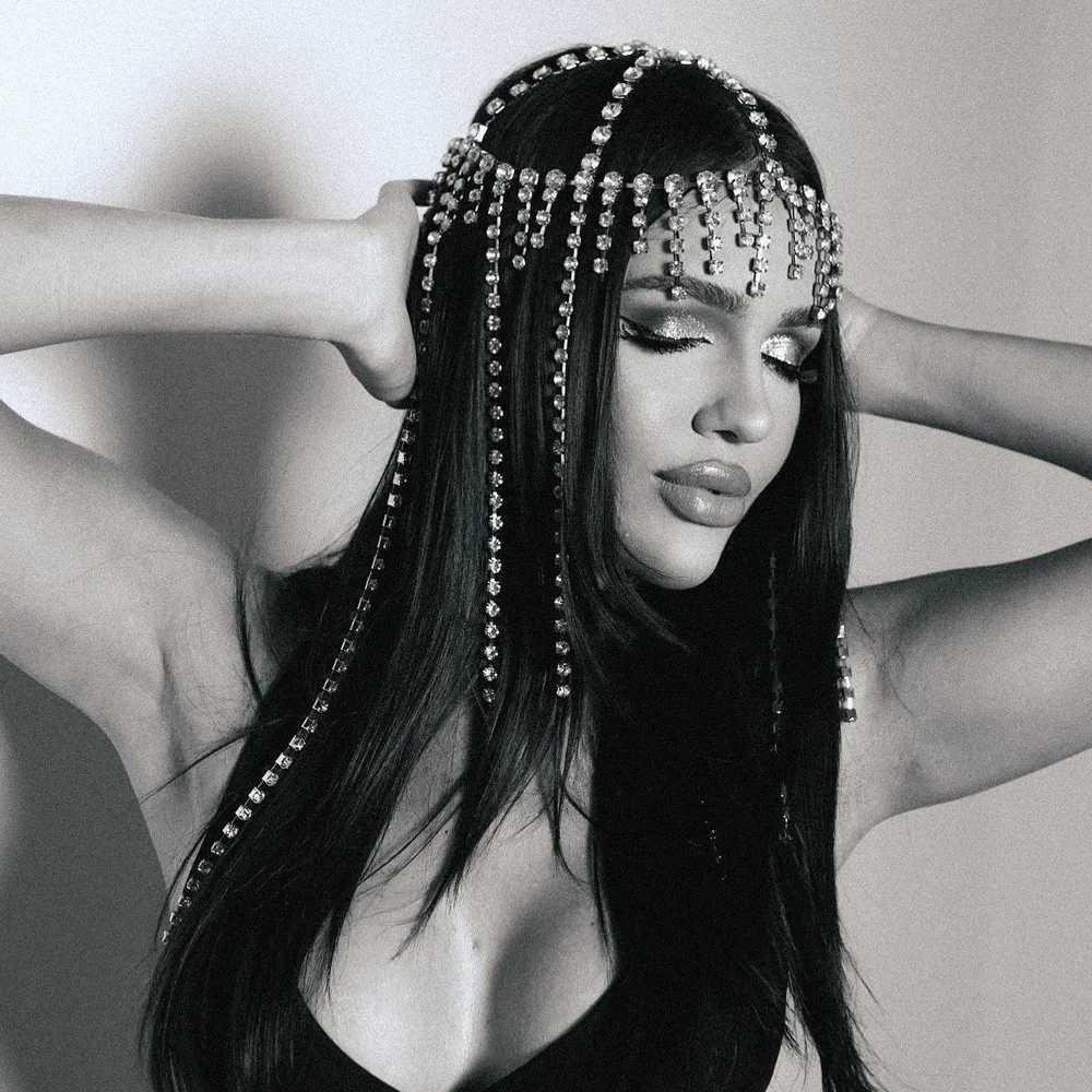 Charming Crystal Tassel Headpiece Chain Hat Stage Performance Jewelry Long Multilayer Rhinestone Hair Chain Tiara NightclubW251029