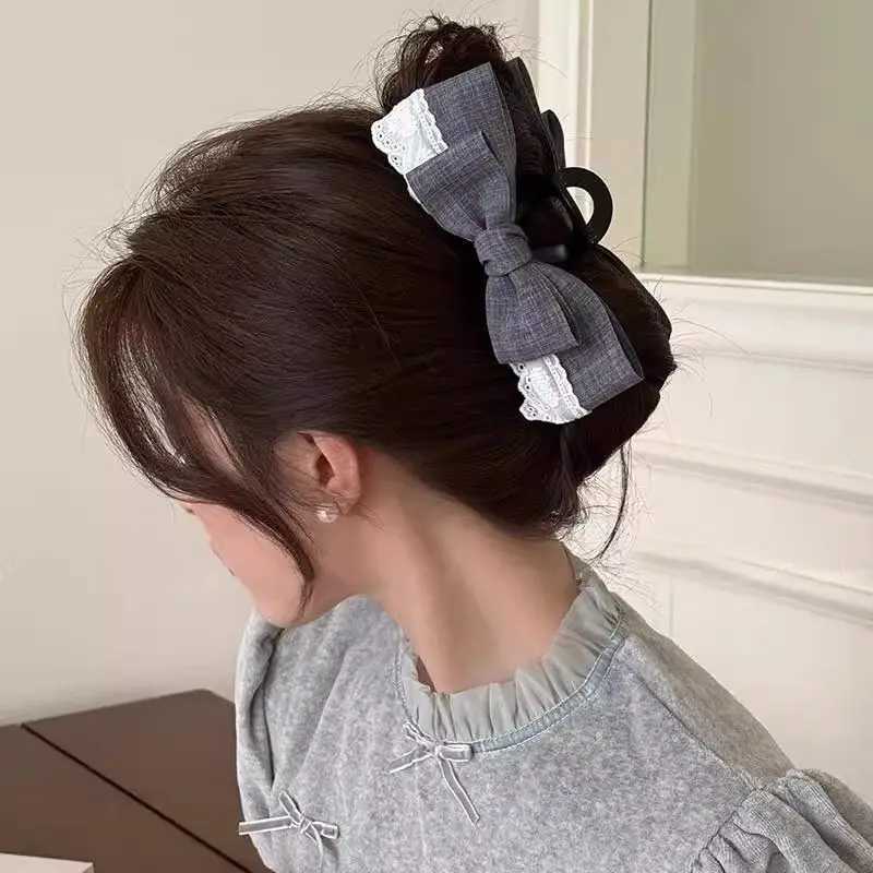 1pc Korean style fashionable denim bow clip new highend hair clip large shark clip headpiece at the back of the headW251028