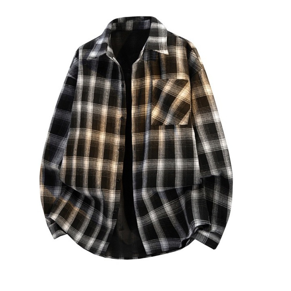 Autumn Fashion PC Fashion Loose Fit Live Plaid Shirt Men's Trendy Versatile Top Shirt Jacket