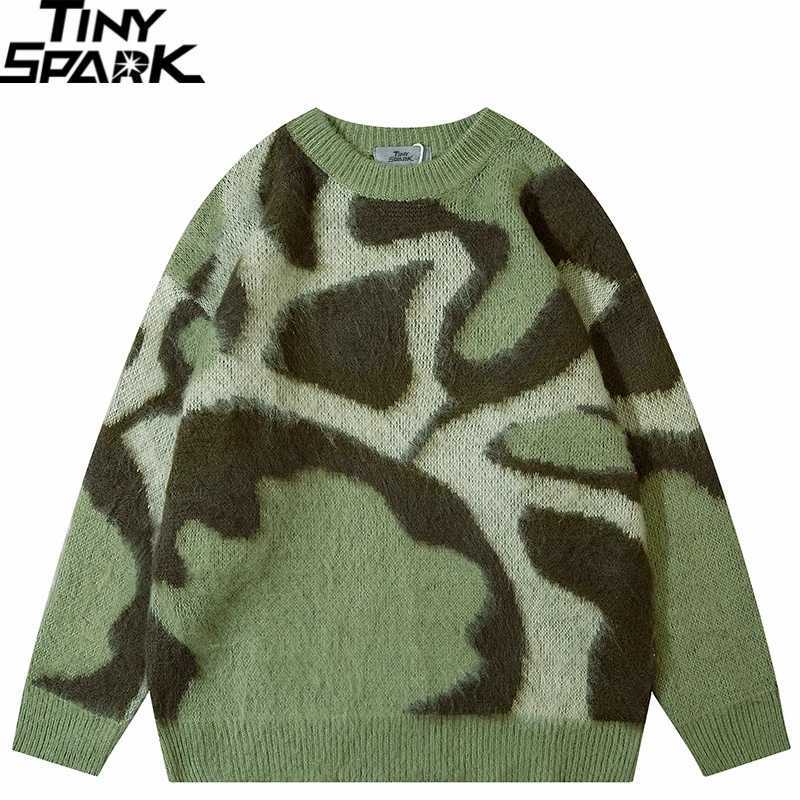 2025 Men Streetwear Sweater Retro Vintage Abstract Pattern Graphic Hip Hop Knitted Sweater Red Green Pullover Sweater Hipster J251029