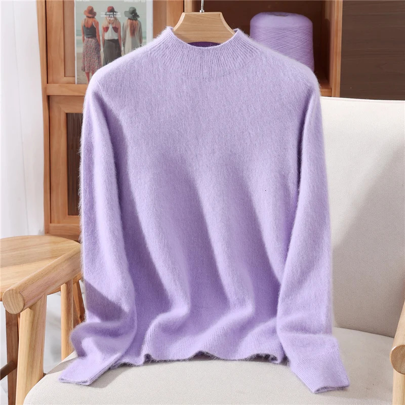 Chic Womens Clothing 100 Mink Cashmere Pullover Solid Color Mock Neck Soft Basic Sweater Autumn Winter Casual Knitted Tops 251029