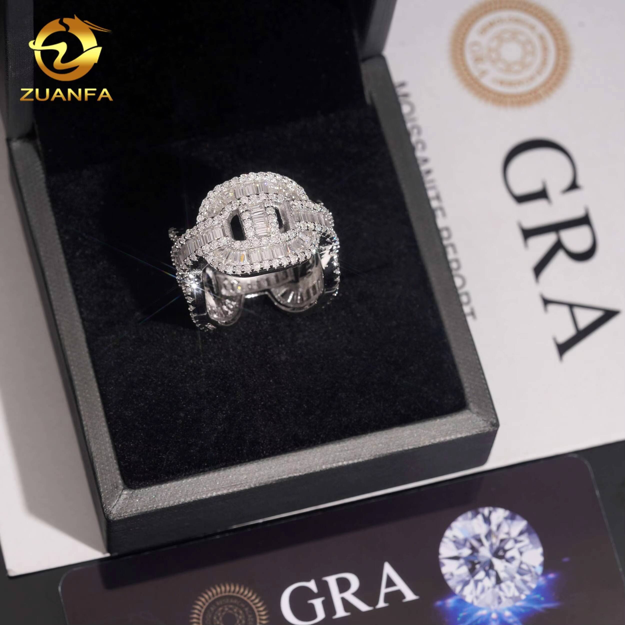 Hip Hop Style Pig Nose Baguette Cut Moissanite Men Diamond Rings 925 Silver Ice Out Ring Hip Hop Ring