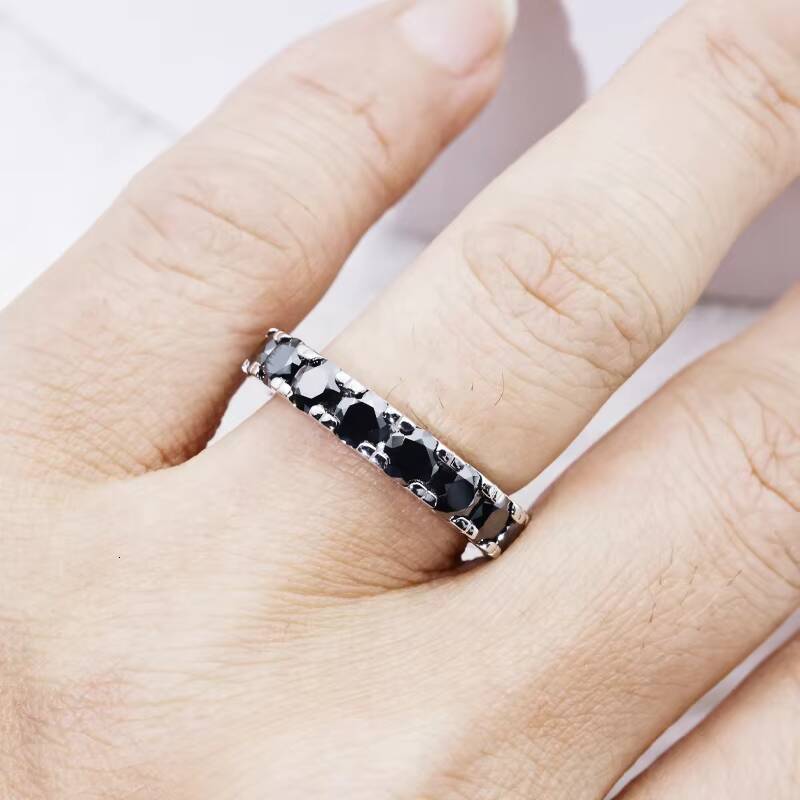 S925 Sterling Silver Black Moissanite Prong Setting 45ct Unisex Ring General Purpose GRA Certified Spot Wholesale Elegant