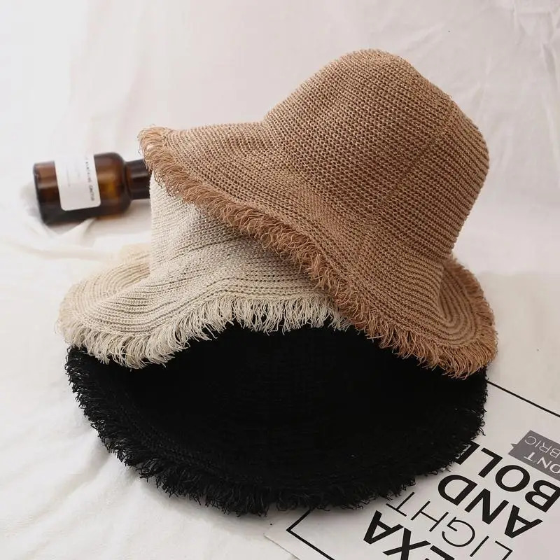 Fashion Women Panama Hats for Women Wide Large Brim Beach Sun Hats with Fashion Solid Visor Hat Straw Cap Female Bucket Hat 251029